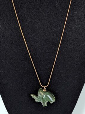 V. Large Nephrite Jade Elephant Pendant Necklace